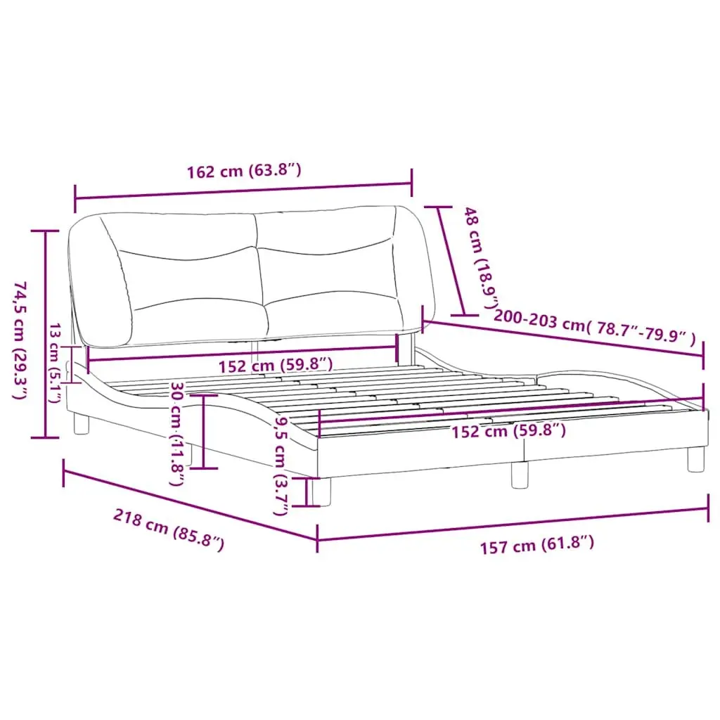 Queen Bed Frame Upholstered Headboard Grey Fabric 152x203cm