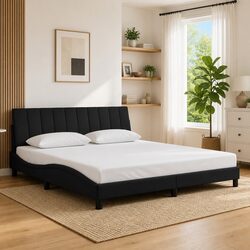 King Bed Frame 180x200 cm Headboard Velvet Black Bedroom Furniture Slatted Base