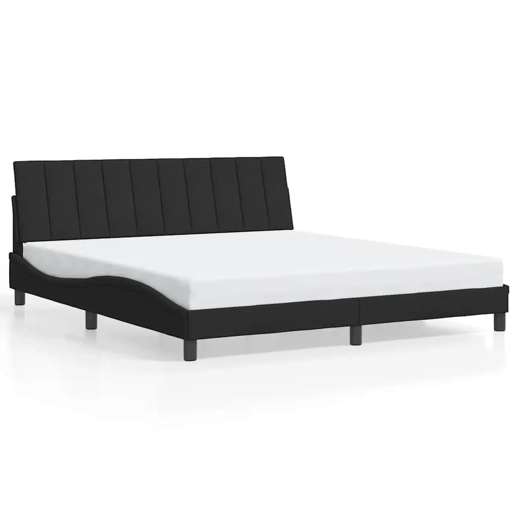 King Bed Frame Velvet Black 180x200 cm Slatted Base Bedroom Furniture