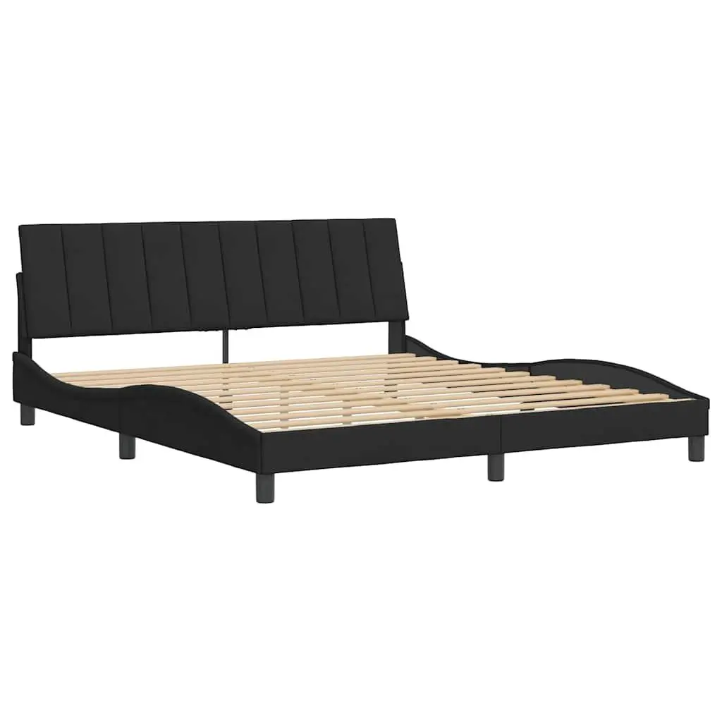 King Bed Frame Velvet Black 180x200 cm Slatted Base Bedroom Furniture