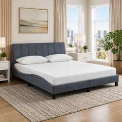 Queen Bed Frame with Headboard Velvet Grey Modern Bedroom Furniture 152x203cm