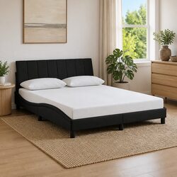 Queen Bed Frame Black Velvet Headboard Upholstered Plywood Slats 152x203cm
