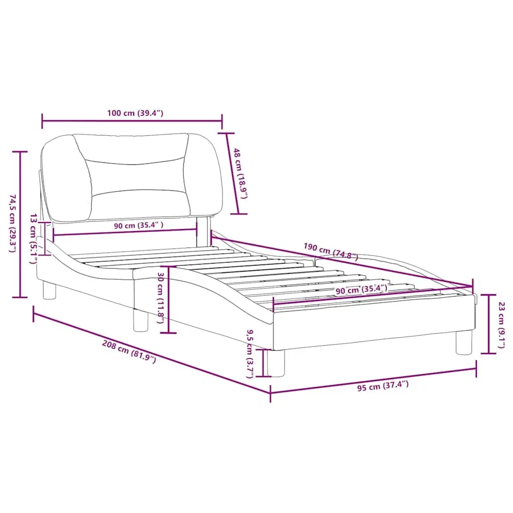 Bed Frame Faux Leather Headboard 90x190 cm Black Slatted Base