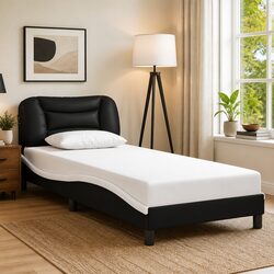 Black Bed Frame 90x190 cm with Headboard Pillow Slatted Base Bedroom Furniture