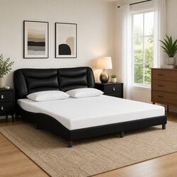 King Bed Frame 180x200cm Black Faux Leather Headboard Bedroom Furniture Slats