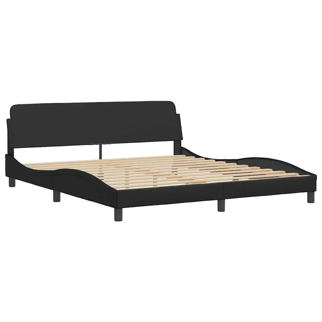 King Bed Frame Faux Leather Headboard 180x200cm Black