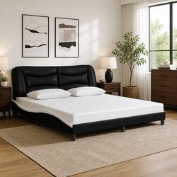 King Bed Frame 180x200cm Black Faux Leather Headboard Slatted Base Bedroom