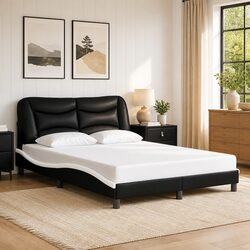 Double Bed Frame with Headboard Black White Faux Leather Bedroom Furniture