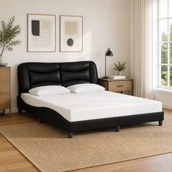Queen Bed Frame Black Faux Leather Headboard Bedroom Furniture 152x203 cm