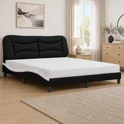 Queen Bed Frame Black White Faux Leather Headboard Bedroom Furniture 152x203cm