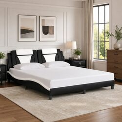 King Bed Frame 180x200 cm Black White Faux Leather Headboard Bedroom Furniture