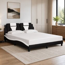 Queen Bed Frame with Headboard White Faux Leather Bedroom Furniture 152x203cm