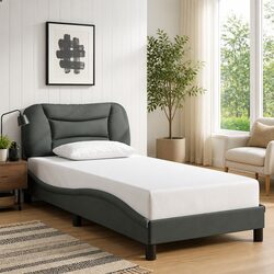 Fabric Bed Frame with Headboard Grey Slatted Base Modern Bedroom Furniture