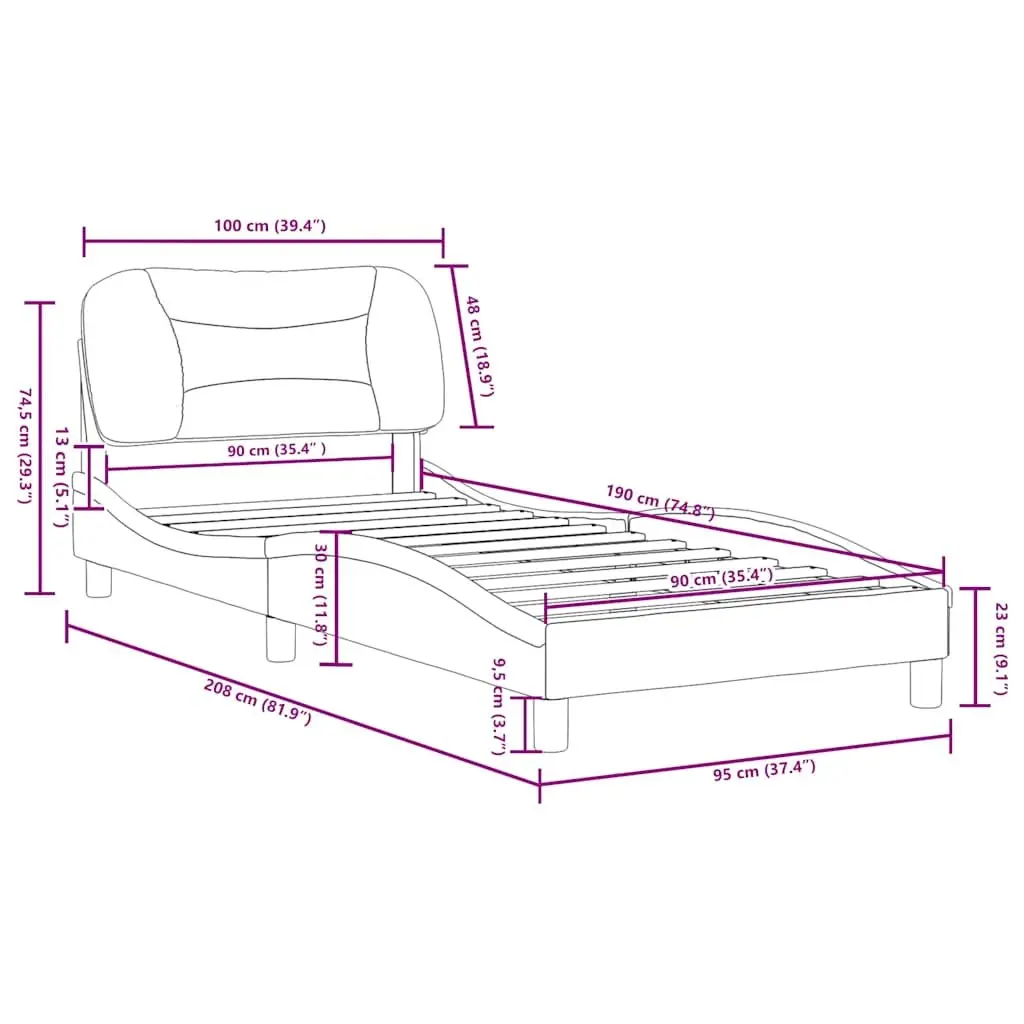 Bed Frame Fabric Headboard Slatted Base 90x190 cm Black