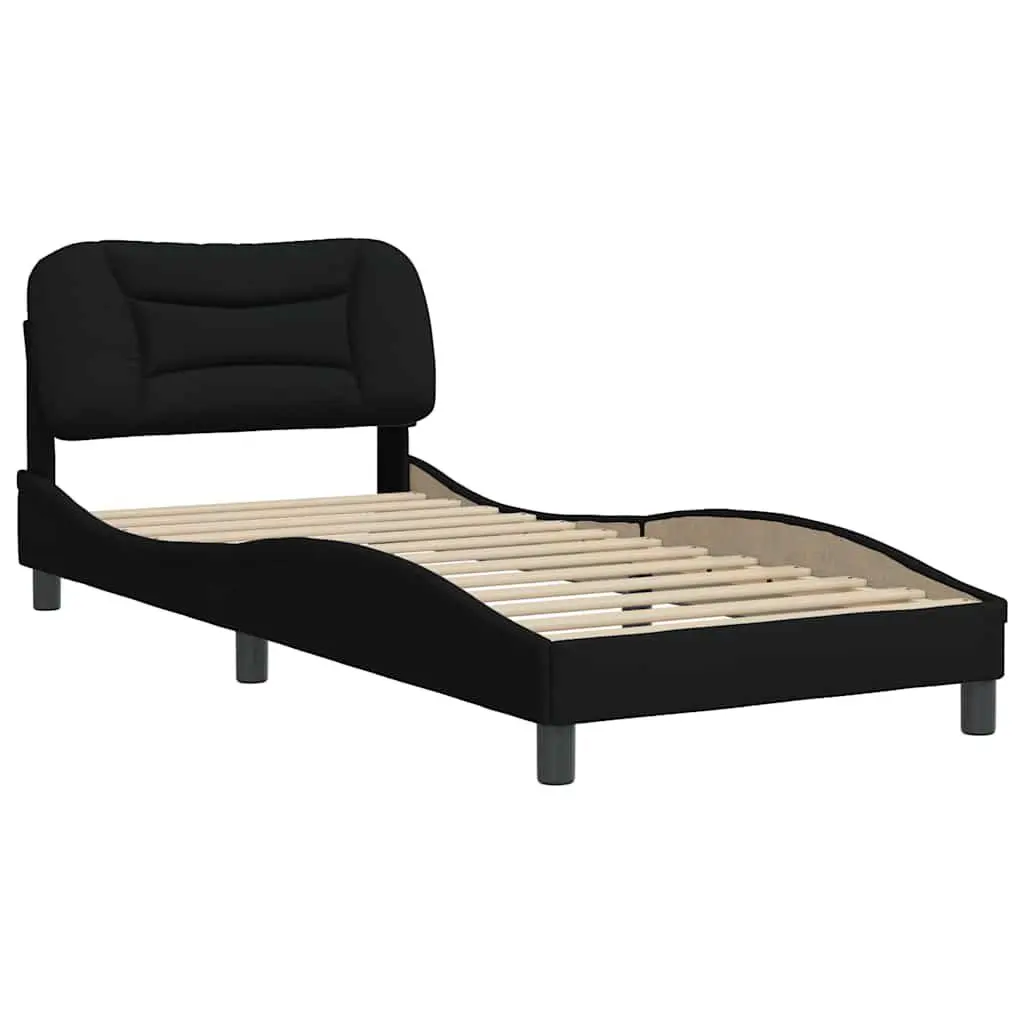 Bed Frame Fabric Headboard Slatted Base 90x190 cm Black