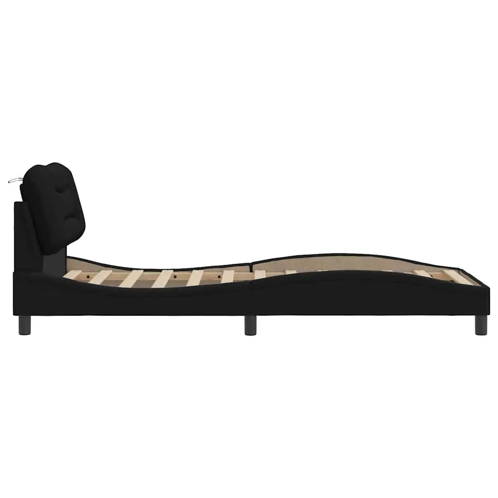 Bed Frame Fabric Headboard Slatted Base 90x190 cm Black