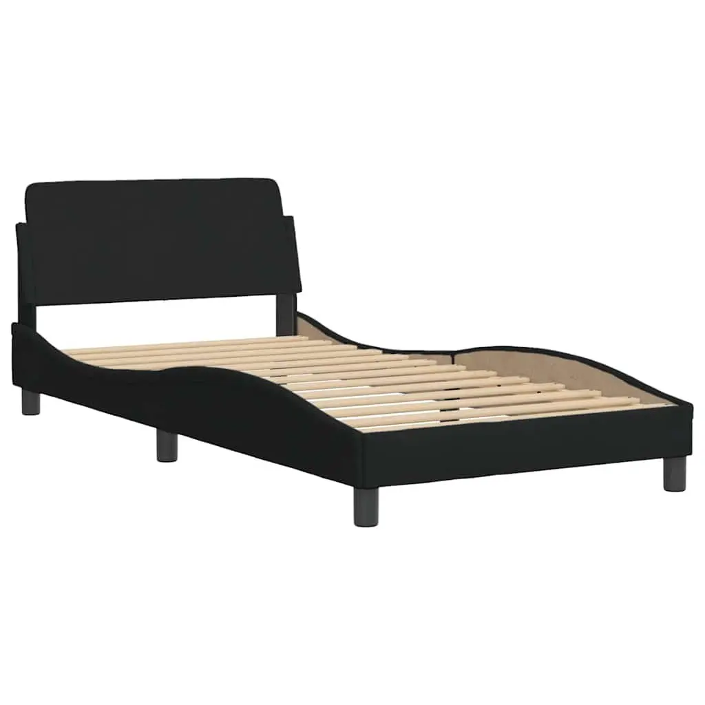 Bed Frame King Single Fabric Headboard Plywood Slats Black 107x203 cm