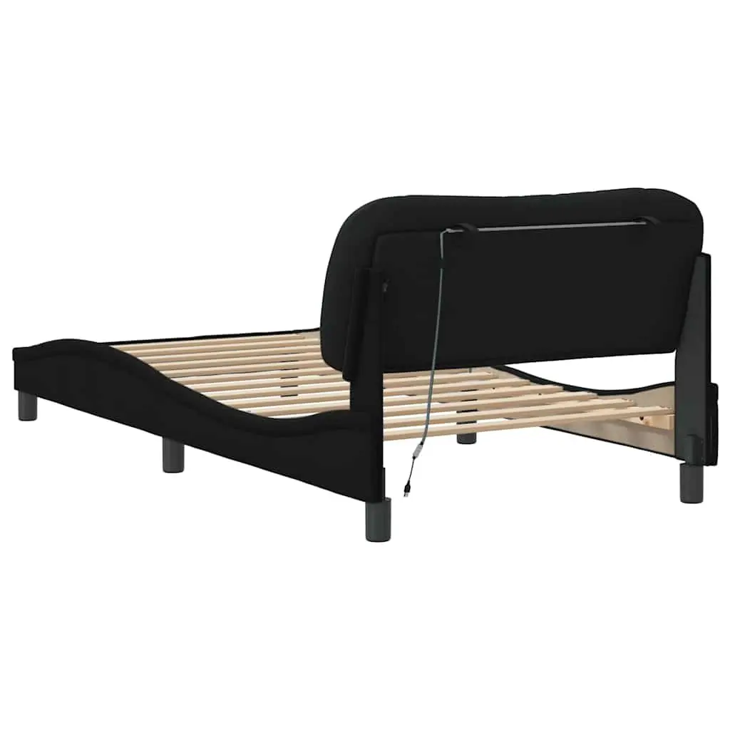 Bed Frame King Single Fabric Headboard Plywood Slats Black 107x203 cm