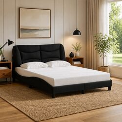 Double Bed Frame with Headboard Black Fabric Bedroom Furniture 137x190cm