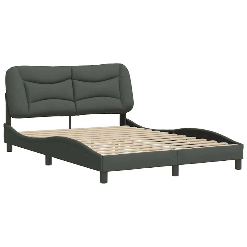 Queen Bed Frame Grey Fabric Upholstered Headboard Plywood Slats 152x203cm