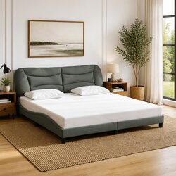 King Bed Frame 180x200cm Grey Fabric Headboard Bedroom Furniture Upholstered