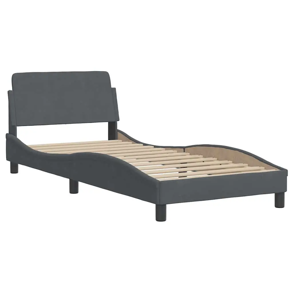 Bed Frame Grey Velvet 90x190 cm with Headboard Slatted Base