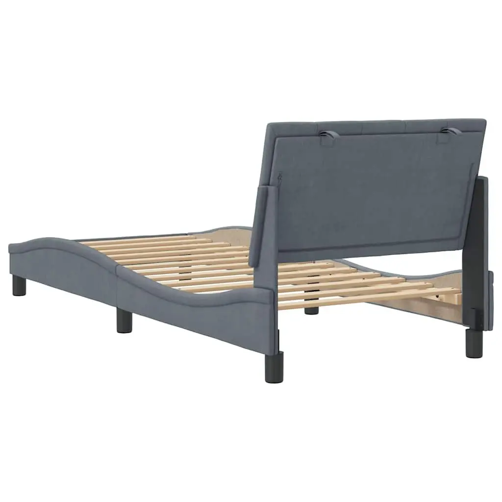 Bed Frame Grey Velvet 90x190 cm with Headboard Slatted Base