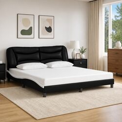 King Bed Frame 180x200cm Upholstered Headboard Cushioned Plywood Slats White