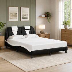 Double Bed Frame Headboard Black Faux Leather 137x190cm Bedroom Furniture