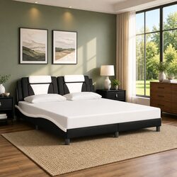 King Bed Frame 180x200 cm Headboard Faux Leather Bedroom Furniture Slatted Base
