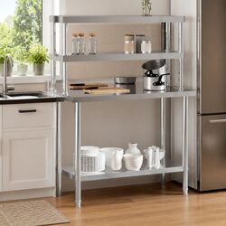 Stainless Steel Kitchen Work Table with Overshelf 110x55x150cm Prep Station
