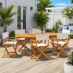 Outdoor Folding Garden Chairs Set of 6 Cream Fabric Camping Portable Seating