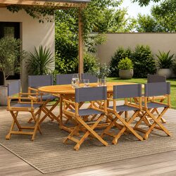 Outdoor Folding Garden Chairs Set of 8 Grey Fabric Director Lounge Seating