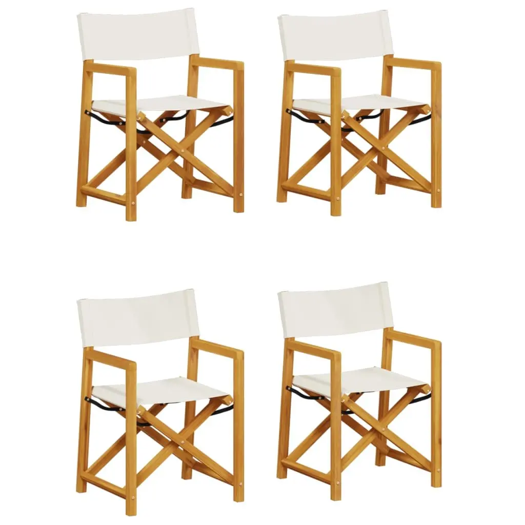 Folding Garden Chairs Outdoor Seating Set Cream Fabric Acacia Wood Frame