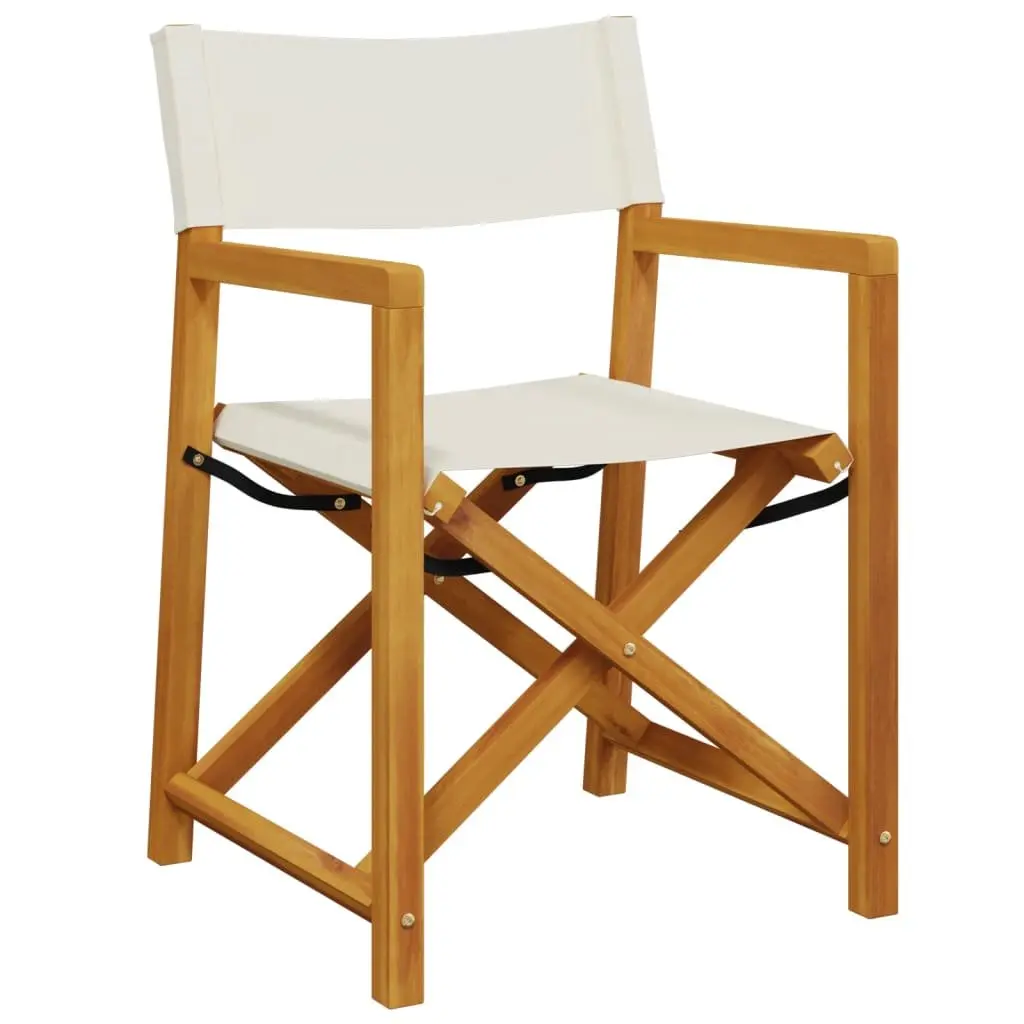 Folding Garden Chairs Outdoor Seating Set Cream Fabric Acacia Wood Frame