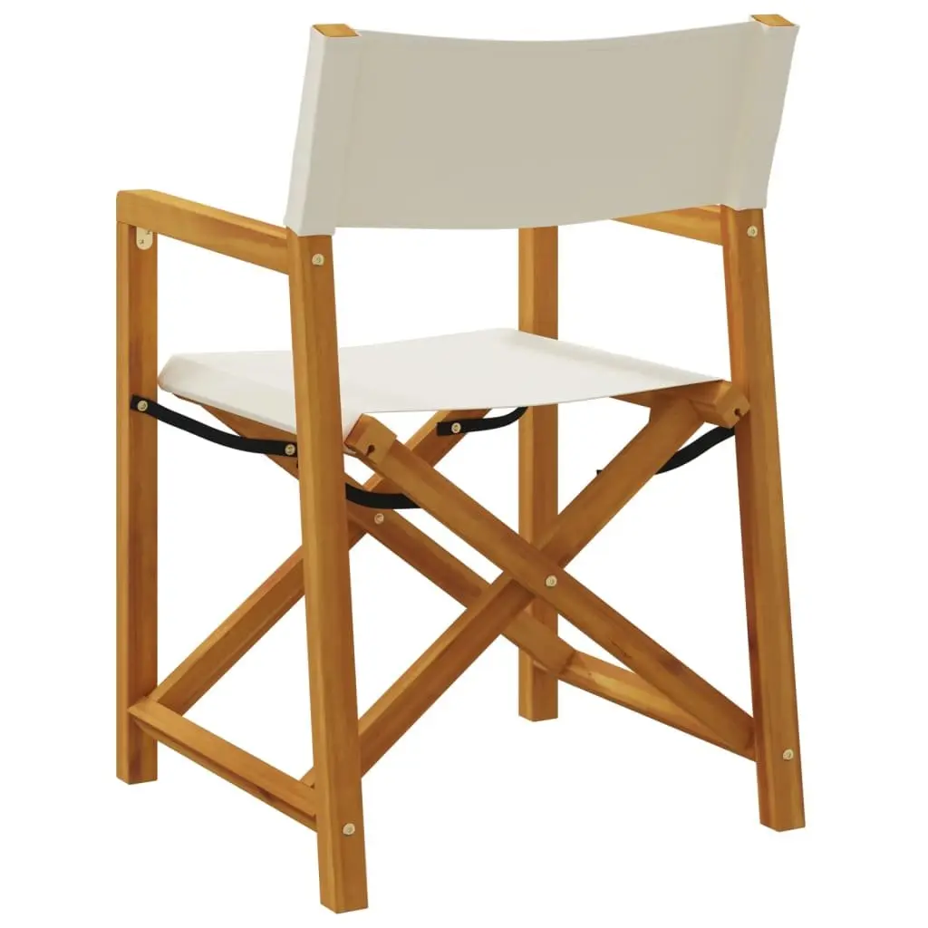 Folding Garden Chairs Outdoor Seating Set Cream Fabric Acacia Wood Frame