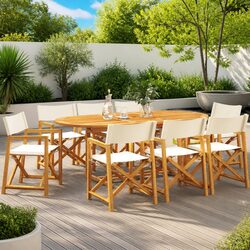 Outdoor Folding Garden Chairs Set of 8 Cream Fabric Director Camping Seating