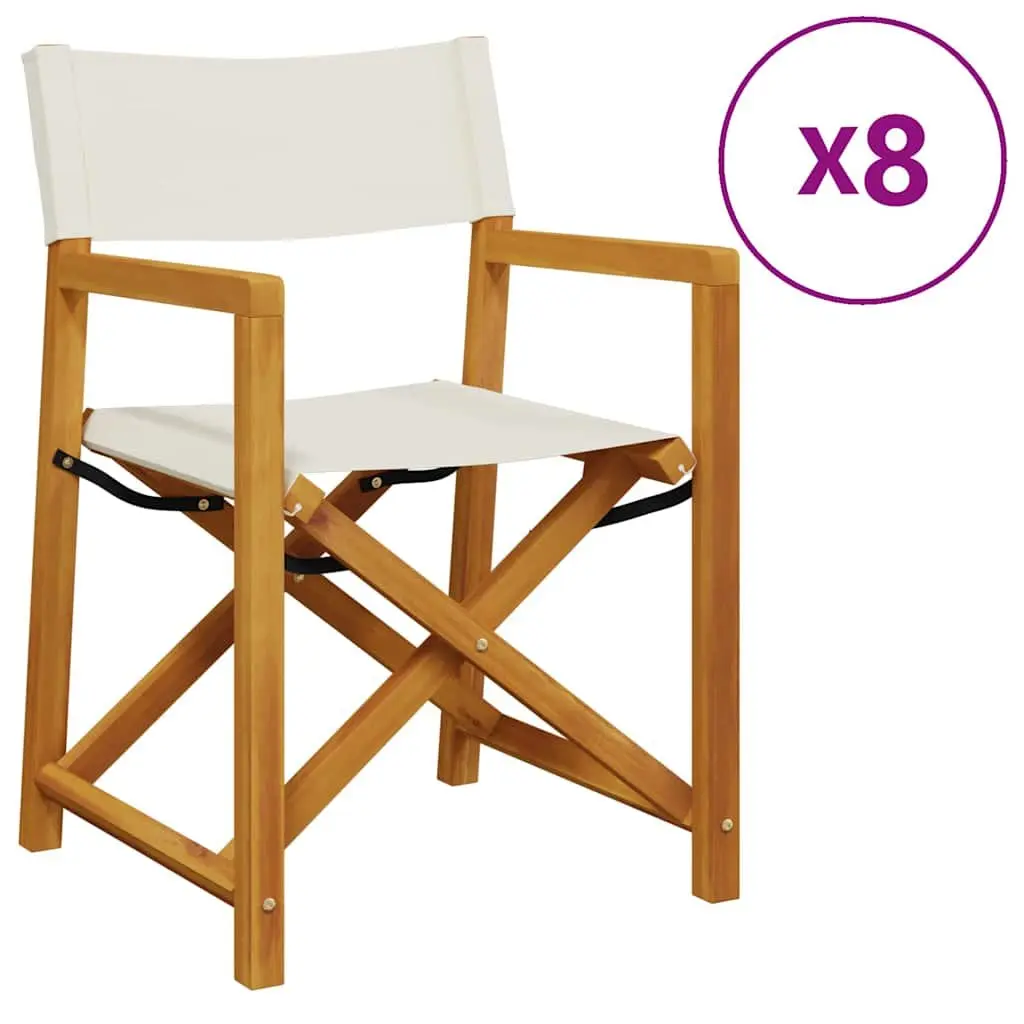 Outdoor Folding Garden Chairs Set of 8 Cream Fabric Director Camping Seating