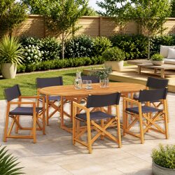 Outdoor Folding Garden Chairs Set of 6 Grey Fabric Director Camping Seating