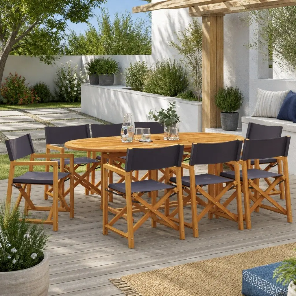 Outdoor Folding Garden Chairs Set of 8 Dark Grey Fabric Director Style Camping