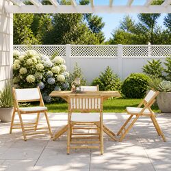 Folding Bistro Chairs 4 Piece Outdoor Seating Set with Cushions Garden Patio