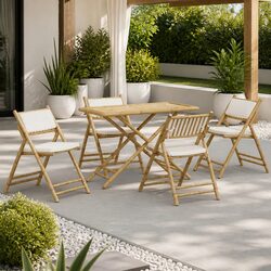 Outdoor Bistro Set 5 Piece Folding Garden Furniture Bamboo with Cushions Brown