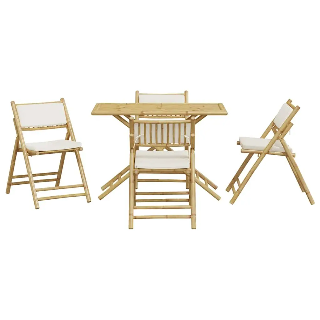 Bistro Set 5 Piece Folding Garden Furniture Bamboo with Cushions Brown