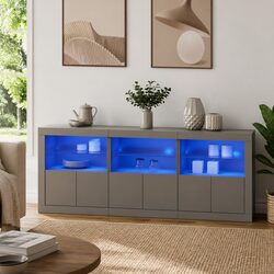 White Sideboard Cabinet with RGB LED Lights Modern Storage Buffet Furniture