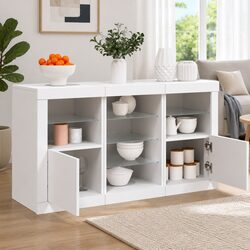 White Sideboard Cabinet with RGB LED Lights Storage Buffet Modern Hallway