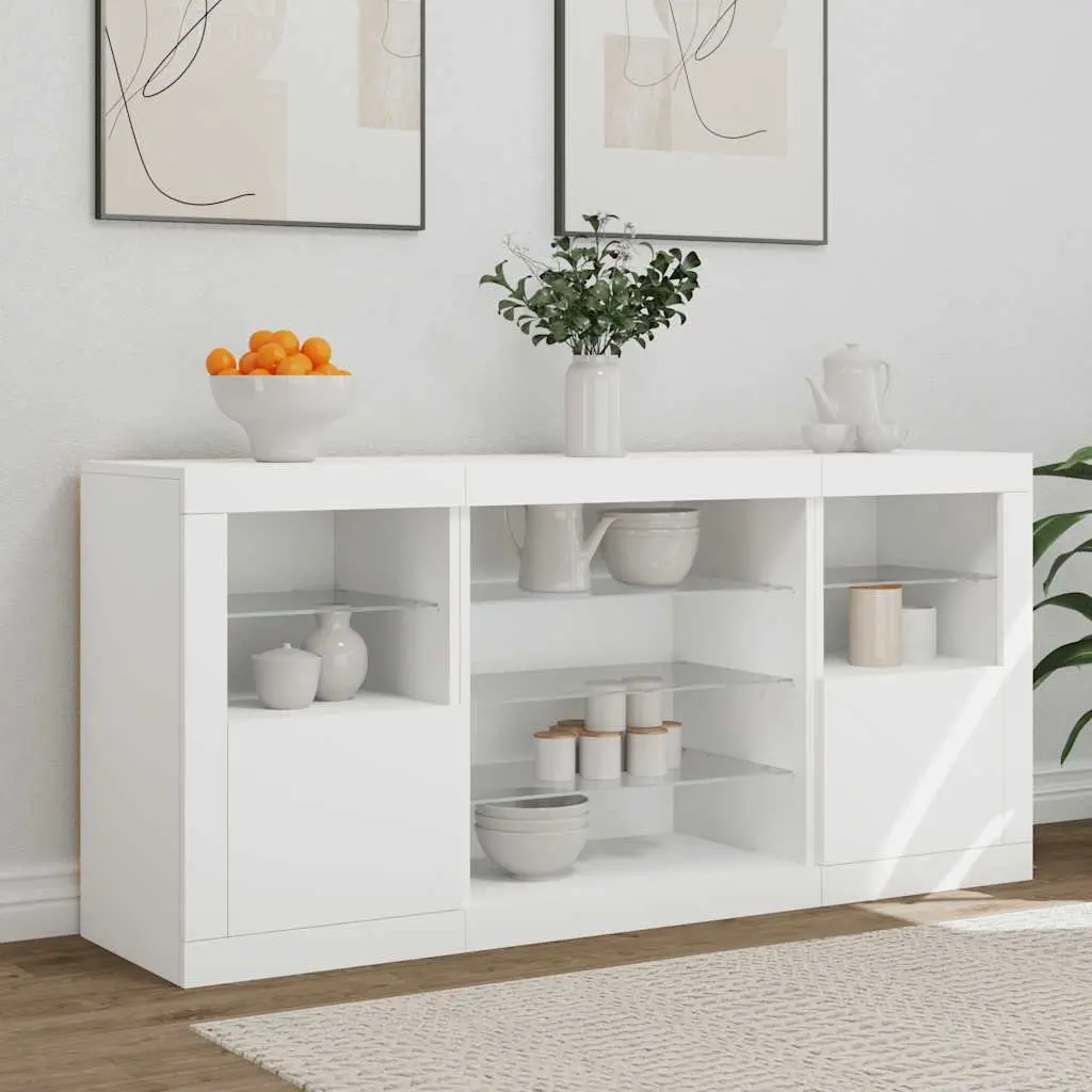 Sideboard Modern Storage Cabinet with RGB LED Lights White 142.5 x 37 x 67 cm