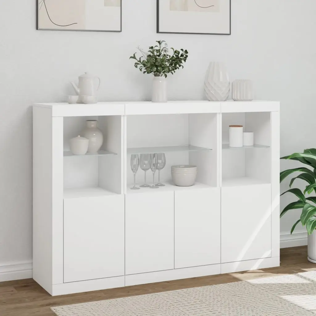 Sideboards RGB LED Lights 3 Pieces White Storage Cabinet Buffet Furniture