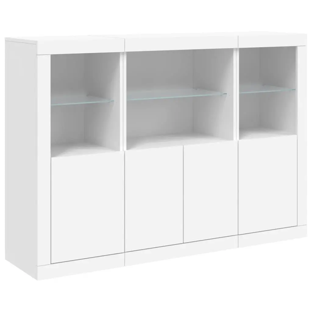 Sideboards RGB LED Lights 3 Pieces White Storage Cabinet Buffet Furniture