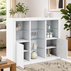 Sideboard Cabinets with RGB LED Lights 3 Piece Set White Storage Furniture