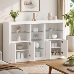 White Sideboard Cabinet with RGB LED Lights Storage Buffet Hallway Furniture